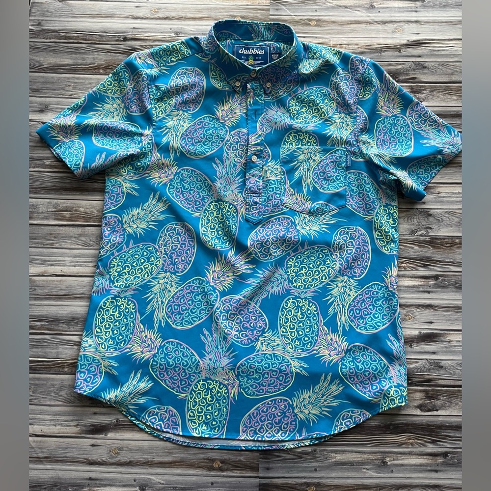 Chubbies Blue Pineapple Pullover Button Short Sle… - image 7